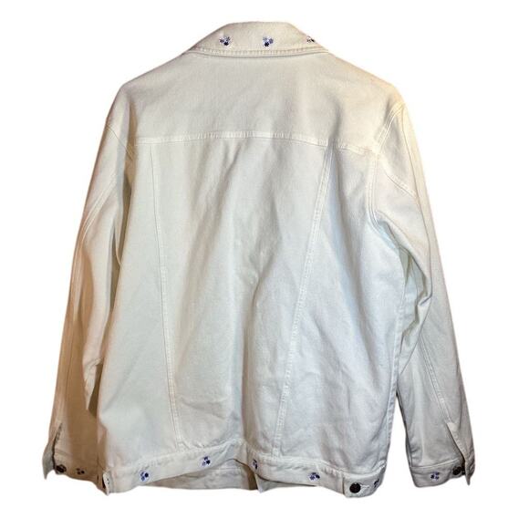Denim & Co Women's Ivory Floral Embroidered Denim Jacket Size L - Picture 3 of 15